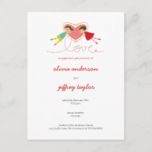 Cartoon Boy Hearts Girl Love Invitation Carte post