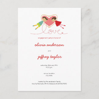 Cartoon Boy Hearts Girl Love Invitation Carte post