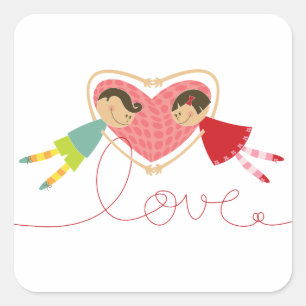 Cartoon Boy Hearts Girl Valentine's Day Sticker