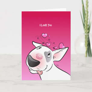 Cartoon Bull Terrier "Je t'aime !" Carte de vœux