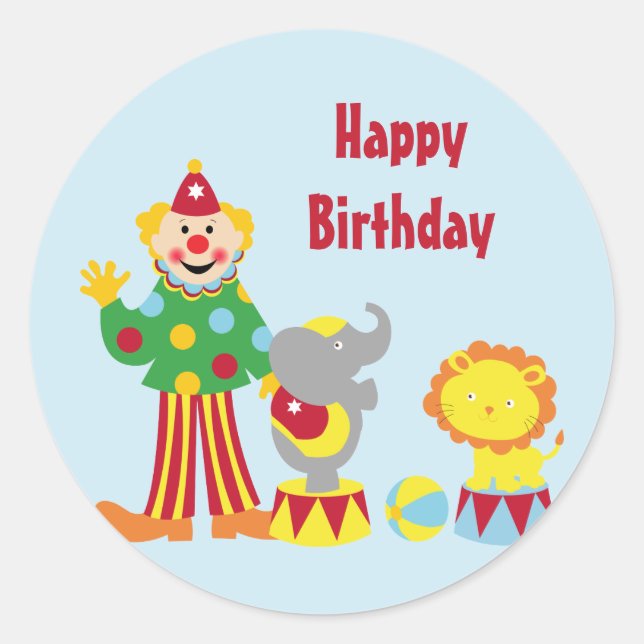 Cartoon Cirque Clown et Animaux Stickers Anniversa (Devant)