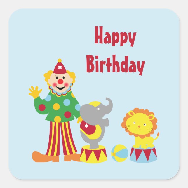 Cartoon Cirque Clown et Animaux Stickers Anniversa (Devant)
