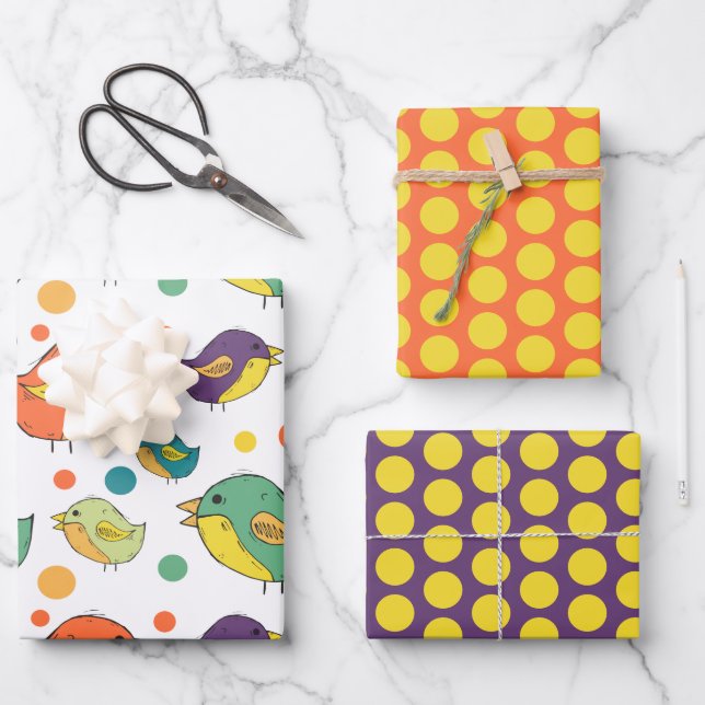 Cartoon coloré Oiseaux Enveloppement de papier feu (Recto)