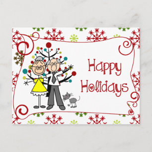 Cartoon Couple Chat Joyeuses Fêtes Carte Postale