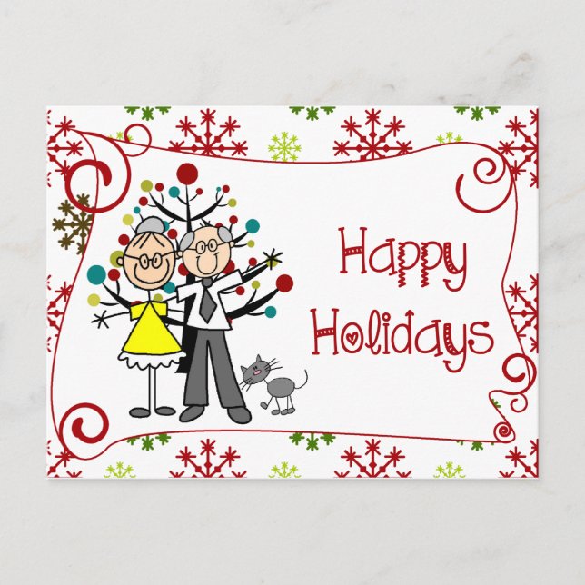 Cartoon Couple Chat Joyeuses Fêtes Carte Postale (Devant)
