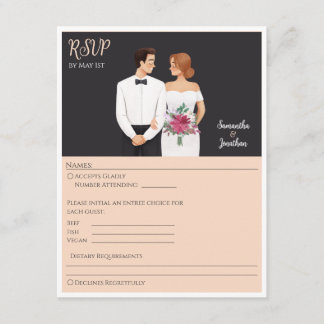 Cartoon Couple Mariage moderne carte RSVP