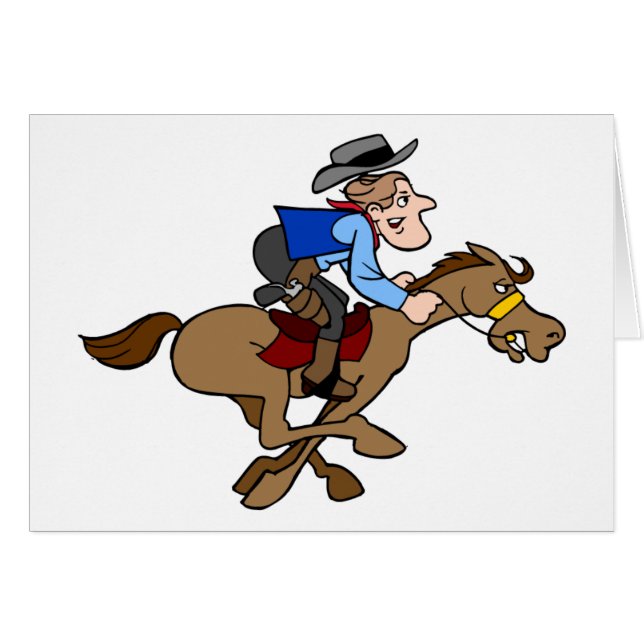 Cartoon Cowboy Gallops Fast Horse (Devant horizontal)