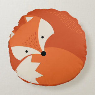 Cartoon Cute Fox Coussin orange ronde