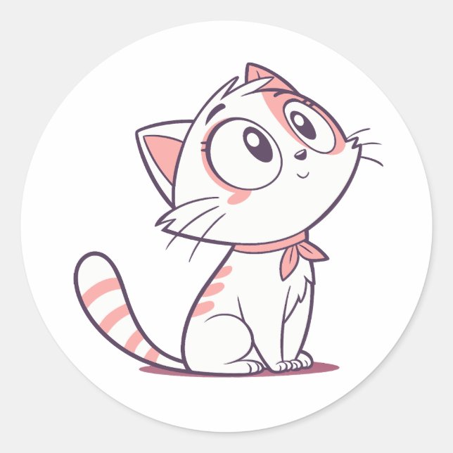 Cartoon Cute White & Rose Kitten - Sticker pour en (Devant)