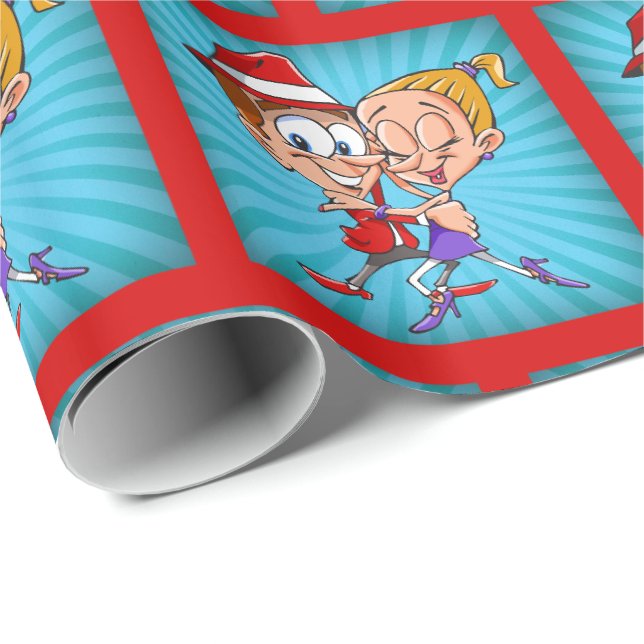 Cartoon Dancers Papier d'enveloppement cadeau (Coin rond)