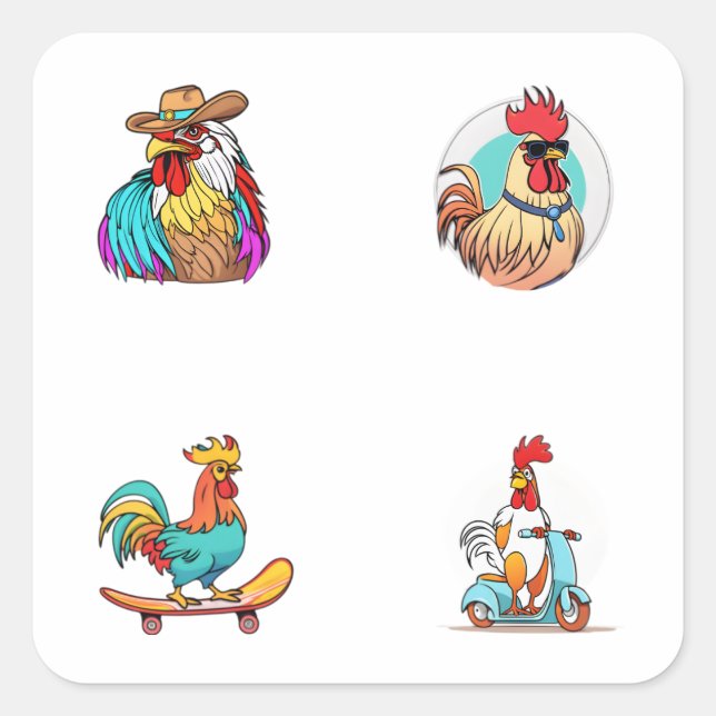 Cartoon de coq drôle personnage 4 Stickers Pack (Devant)