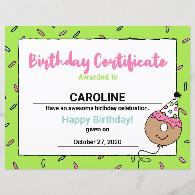 Cartoon Donuts Conceptions de Donuts Cool Certific (Devant)