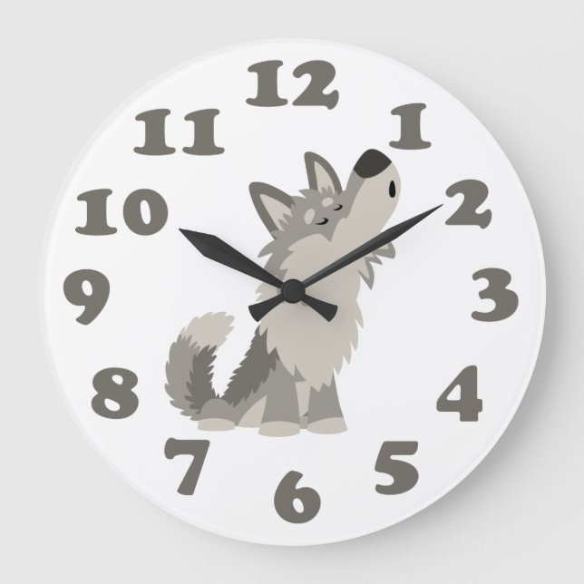 Cartoon doux Wolf et chiffres Horloge murale (Recto)