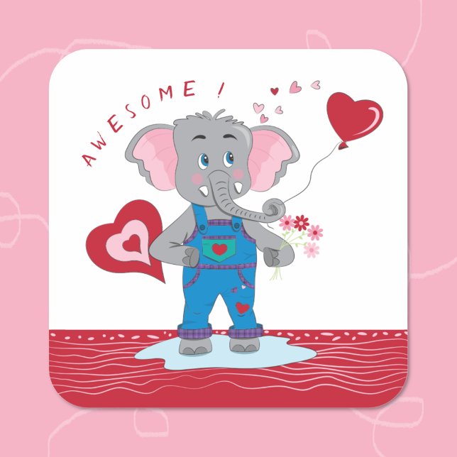 Cartoon Elephant Hearts | Stickers de récompense f (Cute elephant reward sticker .
)