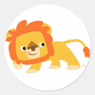 Cartoon espiègle Lion autocollant rond