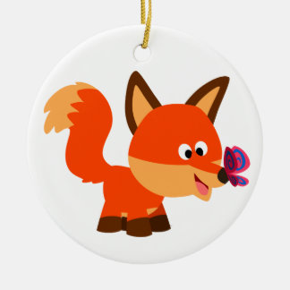 Cartoon Fox Et Ornement Papillon
