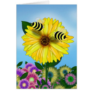 Cartoon Honey Abeilles Réunion sur la Fleur Jaune