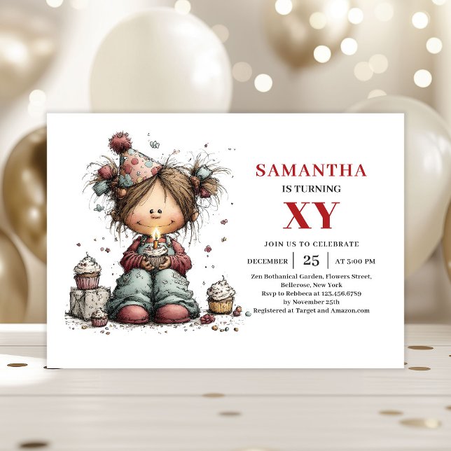 Cartoon Invitation Anniversaire Petite Fille Migno (Cartoon Cute Little Girl Playful Birthday Invitation

)