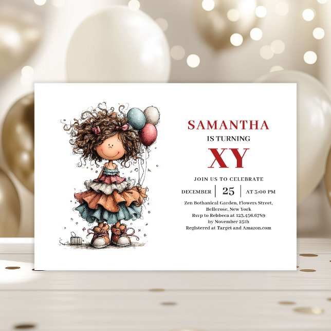 Cartoon Invitation d'anniversaire amusante pour un (Cartoon Whimsical Girl Birthday Fun invitation)