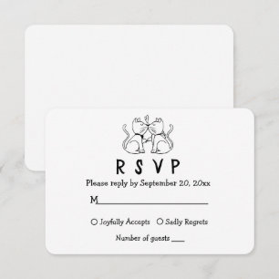Cartoon Kitty Amoureux de Chats Mariage RSVP Blanc
