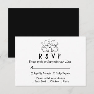 Cartoon Kitty Amoureux de Chats Mariage RSVP Noir