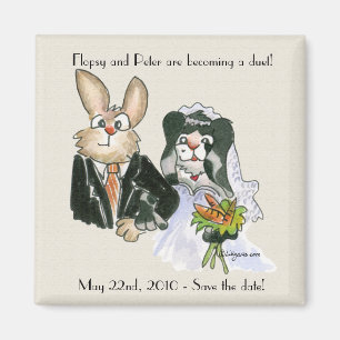 Cartoon Lapins Mariage Sauvez la date Magnet
