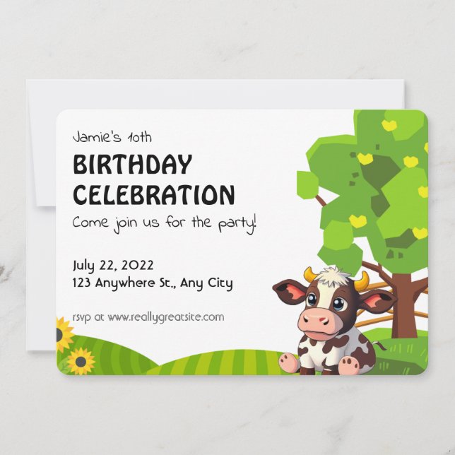 Cartoon Lola cow birthday invitation for kids. (Devant)