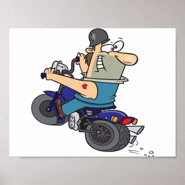 Cartoon Man On A Motorcycle Poster (Devant)