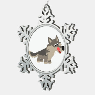 Cartoon mignon affamé Wolf Pewter Ornement