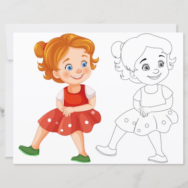 Cartoon mignon joyeux fille coloriage page (Devant)