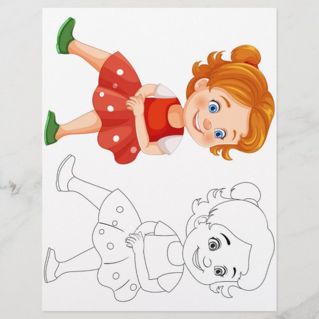 Cartoon mignon joyeux fille coloriage page (Devant)