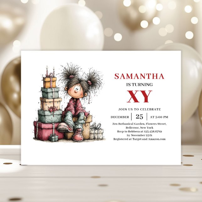 Cartoon Mignon Petite Fille Fantaisie Invitations  (Cartoon Cute Little Girl Whimsy Birthday Invitation

)