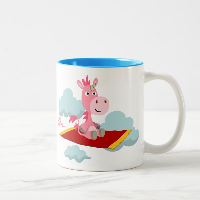 Cartoon mignon Unicorn's Magic Carpet Ride Mug (Droit)