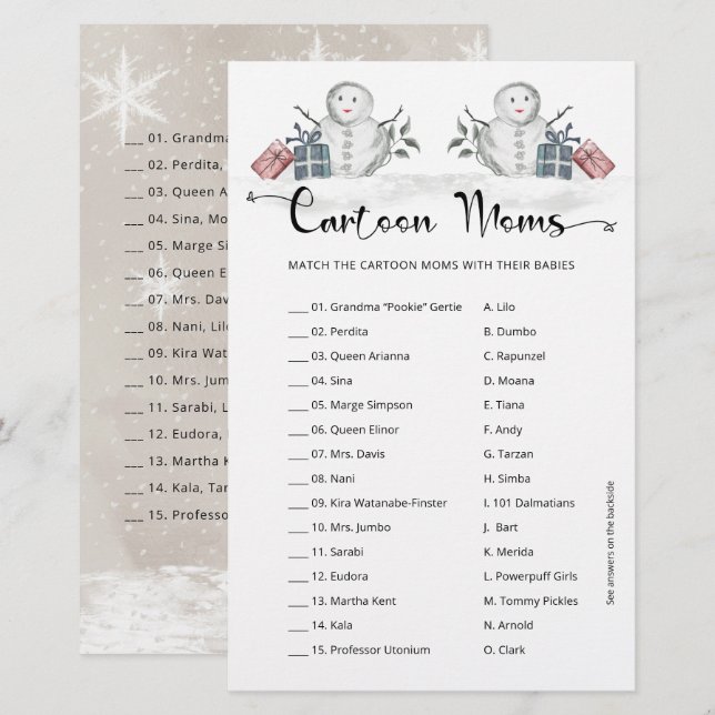 Cartoon Moms Baby shower Snowman (Devant / Derrière)