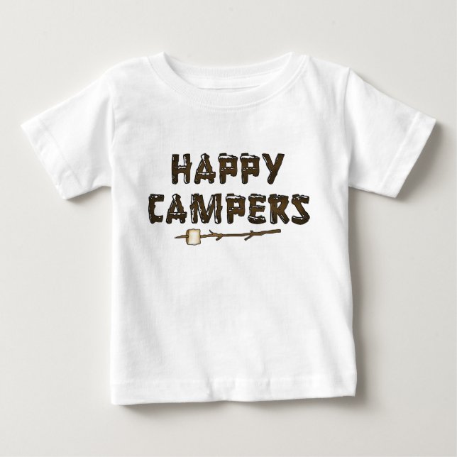 Cartoon mot art heureux campeurs bébé t-shirt (Devant)