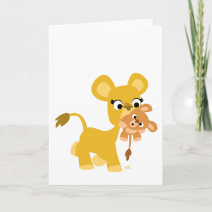 Cartoon Mother Lion and Cub carte de voeux