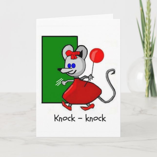 Cartoon Mouse Knock-Knock Joke Carte d'anniversair (Devant)