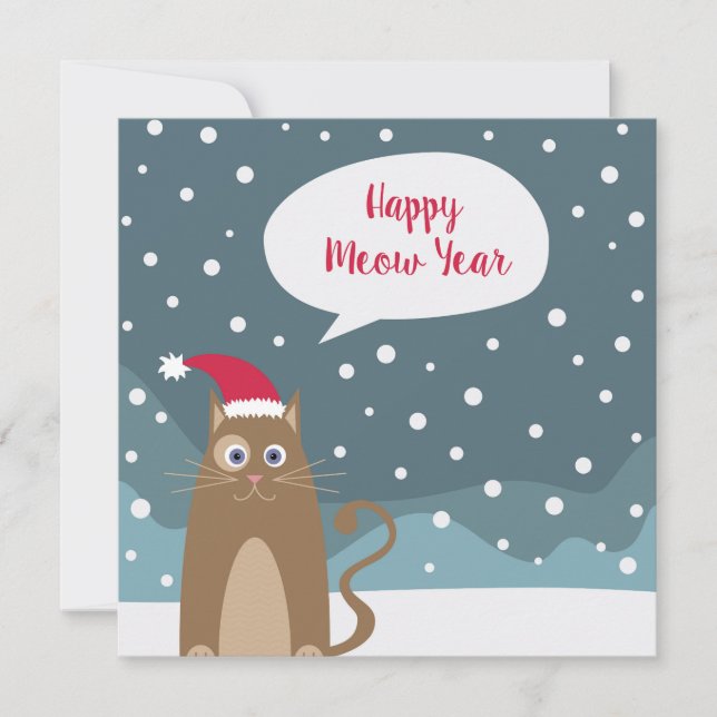 Cartoon père Noël chat en flocons de neige, bonne  (Devant)