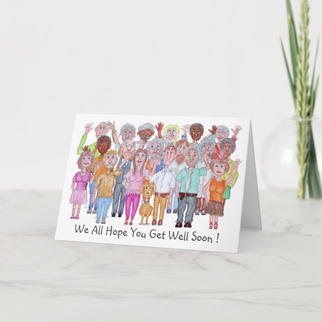 Cartoon Personnes Avec Une Carte De Message De Bon (Devant)