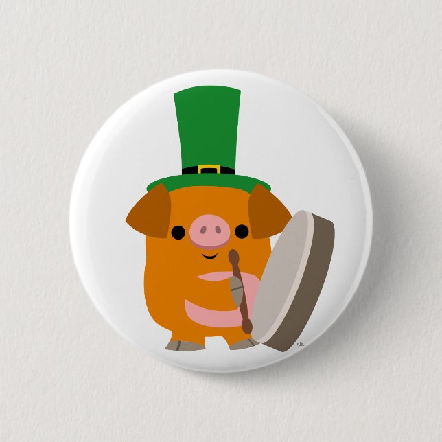 Cartoon Pig en Bodhran :) Bouton Badge (Devant)