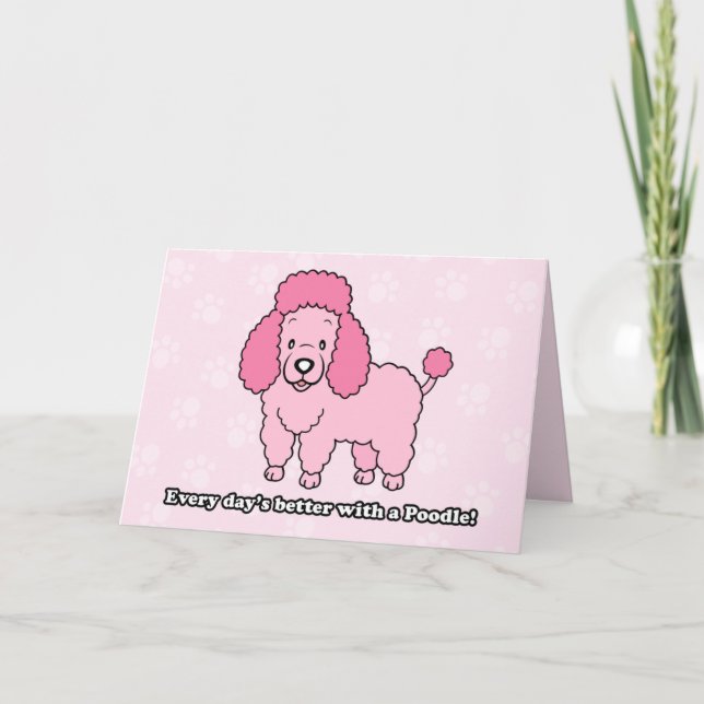 Cartoon Pink Poodle Carte de voeux (Devant)