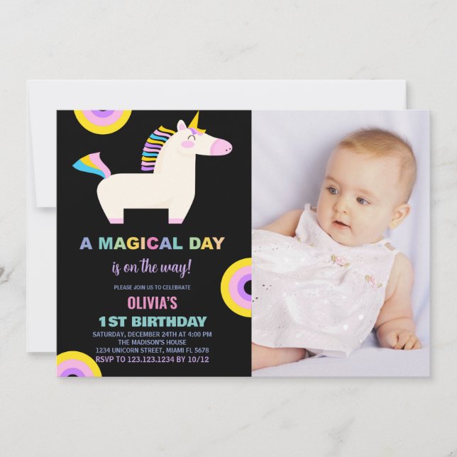 Cartoon Rainbow Unicorn Anniversaire Invitations p (Devant)