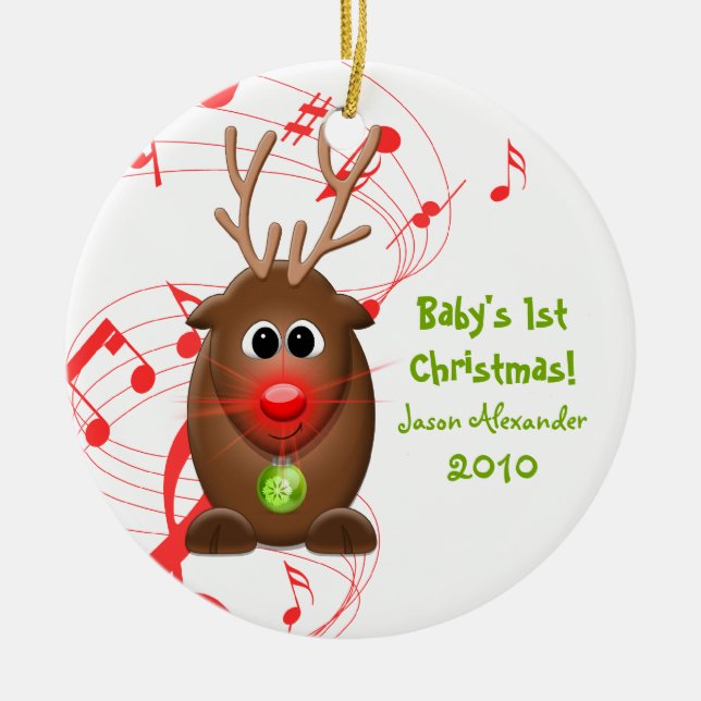 Cartoon Reindeer Babys Premier ornement de Noël (Devant)