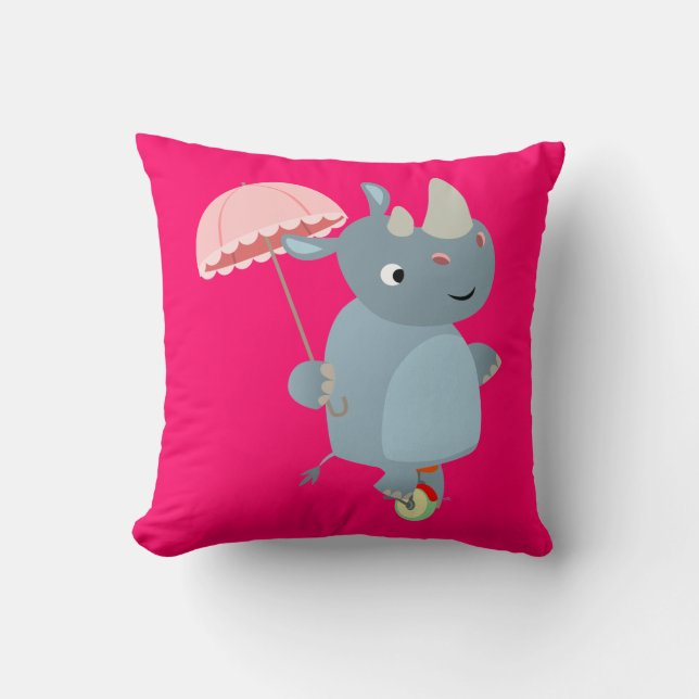 Cartoon Rhino avec parapluie sur le Coussin Unicyc (Recto)