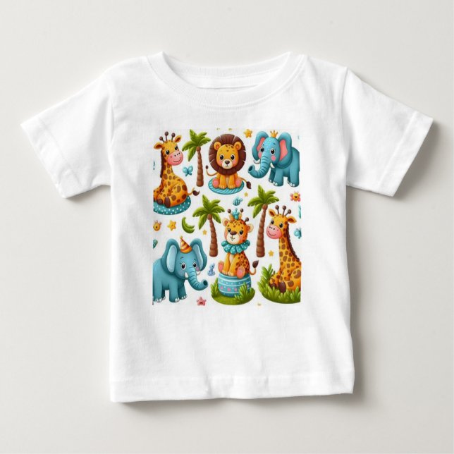 Cartoon Safari Animaux Baby T-shirt (Devant)