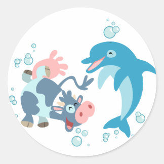 Cartoon Seacow et Dolphin autocollant