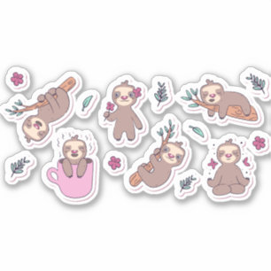 CARTOON SLOTH ANIMALS CUL STICKERS SET