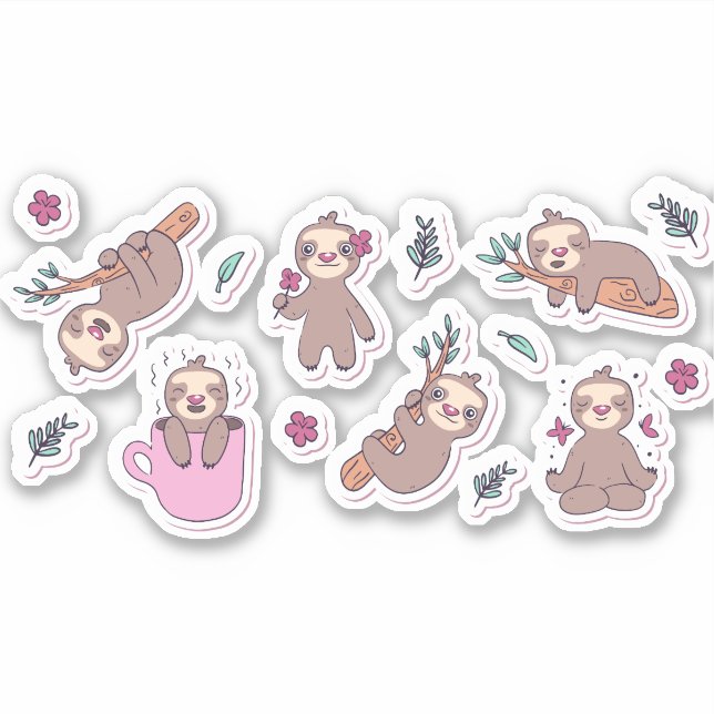 CARTOON SLOTH ANIMALS CUL STICKERS SET (Devant)