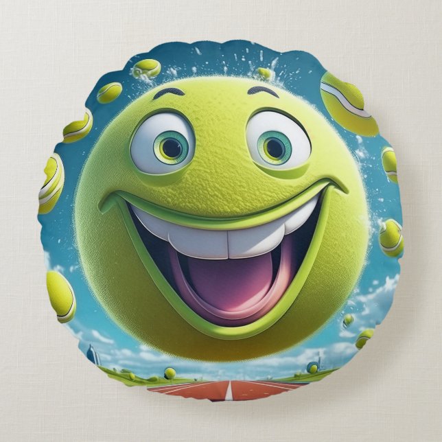 Cartoon Tennis Ball Round Coussin - Whimsun Fun (Devant)