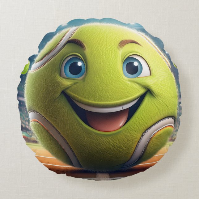 Cartoon Tennis Ball Round Coussin - Whimsun Fun (Devant)